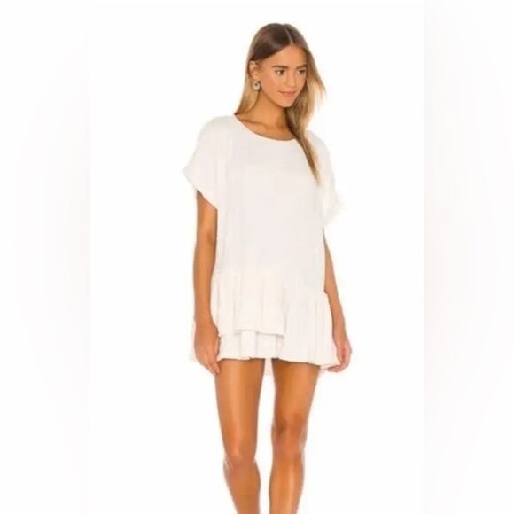 Free People FP Beach Marni Asymmetrical Crinkle Ruffle Mini Dress Cream Large - Picture 1 of 9